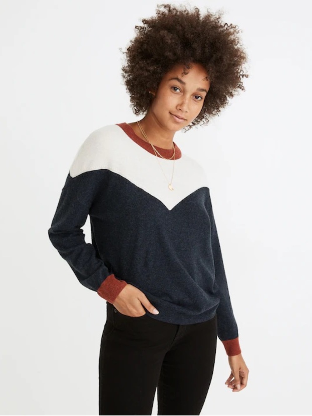 NWT Madewell colorblock Yoke pullover sweater heather indigo sz xs